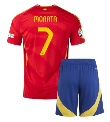 Spanien Alvaro Morata #7 Hemmakläder Barn EM 2024 Kortärmad (+ Korta byxor)